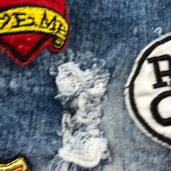 Rebel Love Womens Jeans Size 7/8 Skinny Distressed Blue Denim Applique Y2K Casua - Picture 10 of 16